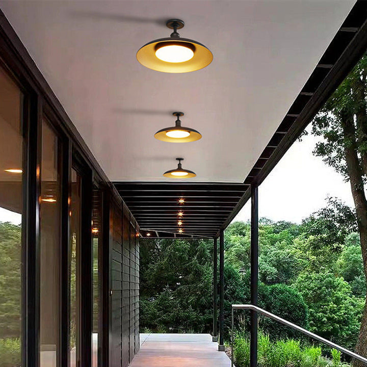 Traditional Vintage Waterproof Flared Cylinder Disc Base Iron 1-Light Semi-Flush Mount Ceiling Light For Outdoor Patio | Bowlift