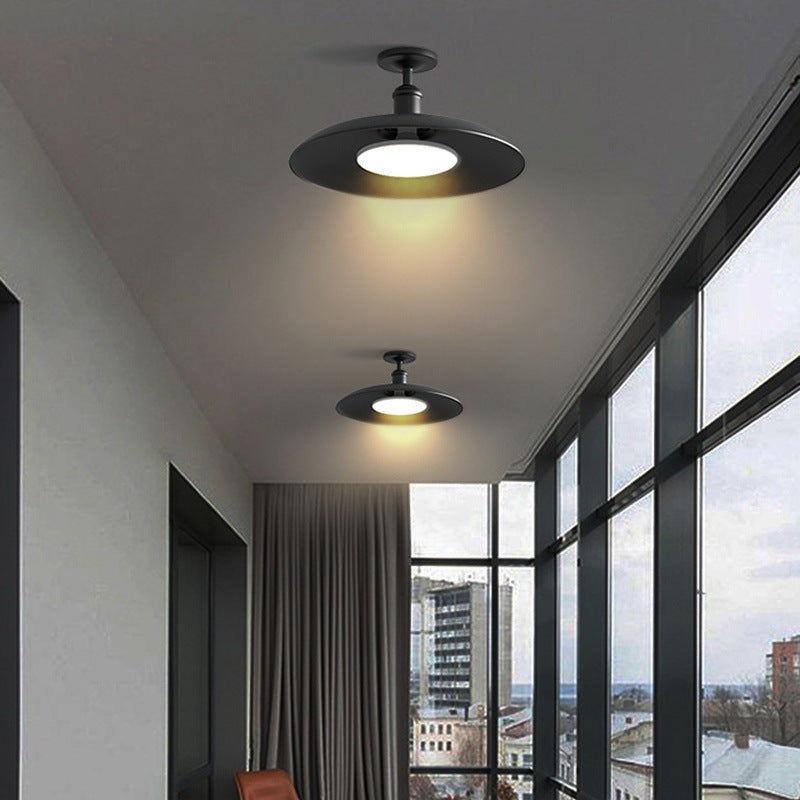 Traditional Vintage Waterproof Flared Cylinder Disc Base Iron 1-Light Semi-Flush Mount Ceiling Light For Outdoor Patio | Bowlift