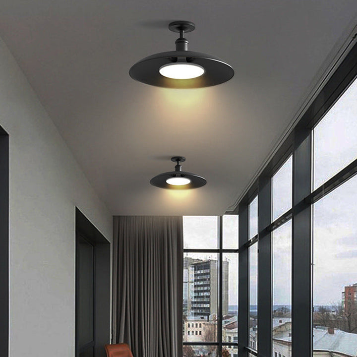 Traditional Vintage Waterproof Flared Cylinder Disc Base Iron 1-Light Semi-Flush Mount Ceiling Light For Outdoor Patio | Bowlift