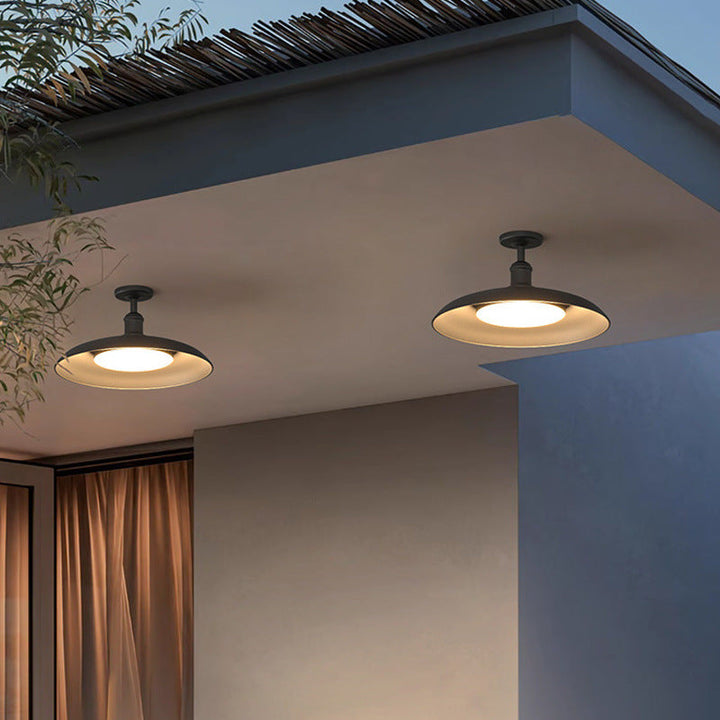 Traditional Vintage Waterproof Flared Cylinder Disc Base Iron 1-Light Semi-Flush Mount Ceiling Light For Outdoor Patio | Bowlift