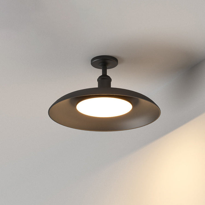 Traditional Vintage Waterproof Flared Cylinder Disc Base Iron 1-Light Semi-Flush Mount Ceiling Light For Outdoor Patio | Bowlift