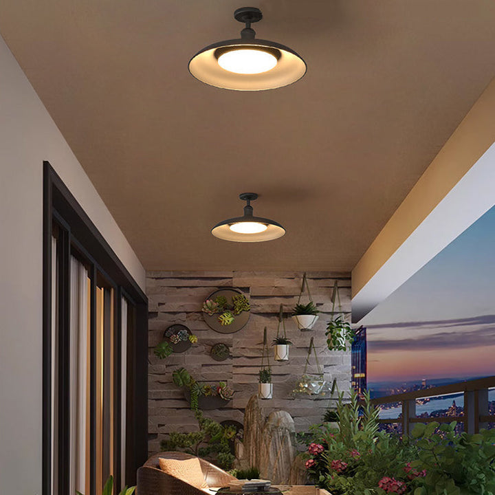 Traditional Vintage Waterproof Flared Cylinder Disc Base Iron 1-Light Semi-Flush Mount Ceiling Light For Outdoor Patio | Bowlift