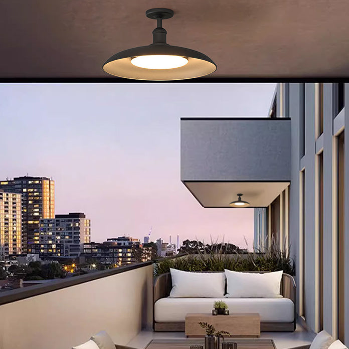 Traditional Vintage Waterproof Flared Cylinder Disc Base Iron 1-Light Semi-Flush Mount Ceiling Light For Outdoor Patio | Bowlift