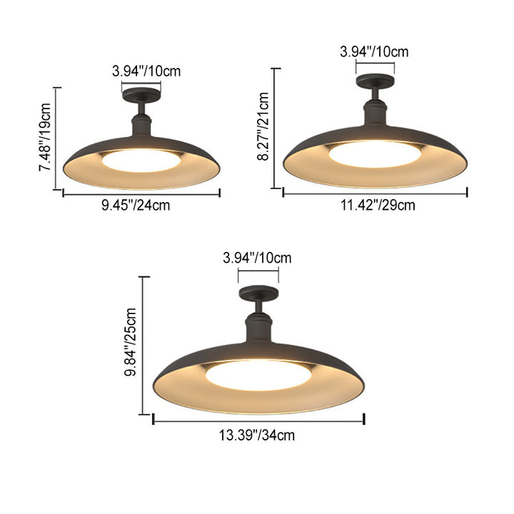 Traditional Vintage Waterproof Flared Cylinder Disc Base Iron 1-Light Semi-Flush Mount Ceiling Light For Outdoor Patio | Bowlift
