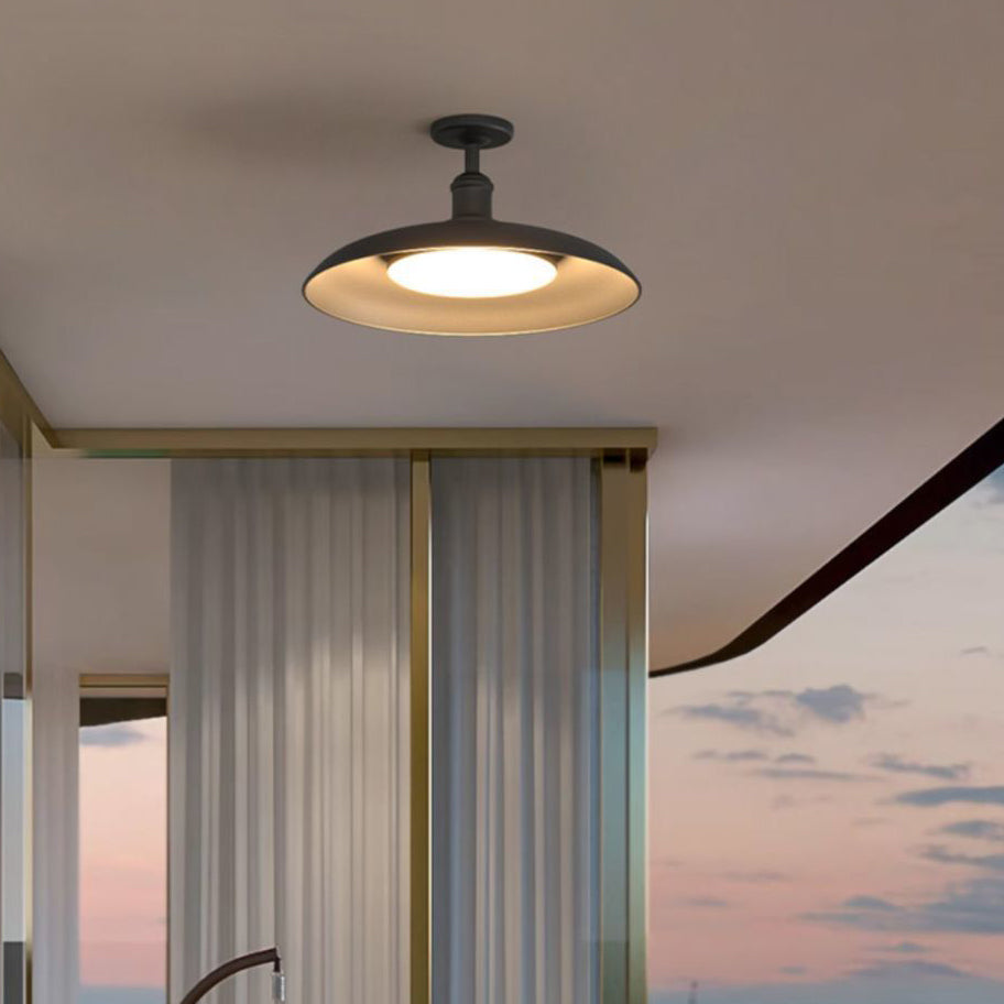 Traditional Vintage Waterproof Flared Cylinder Disc Base Iron 1-Light Semi-Flush Mount Ceiling Light For Outdoor Patio | Bowlift