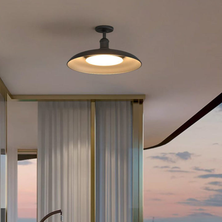 Traditional Vintage Waterproof Flared Cylinder Disc Base Iron 1-Light Semi-Flush Mount Ceiling Light For Outdoor Patio | Bowlift