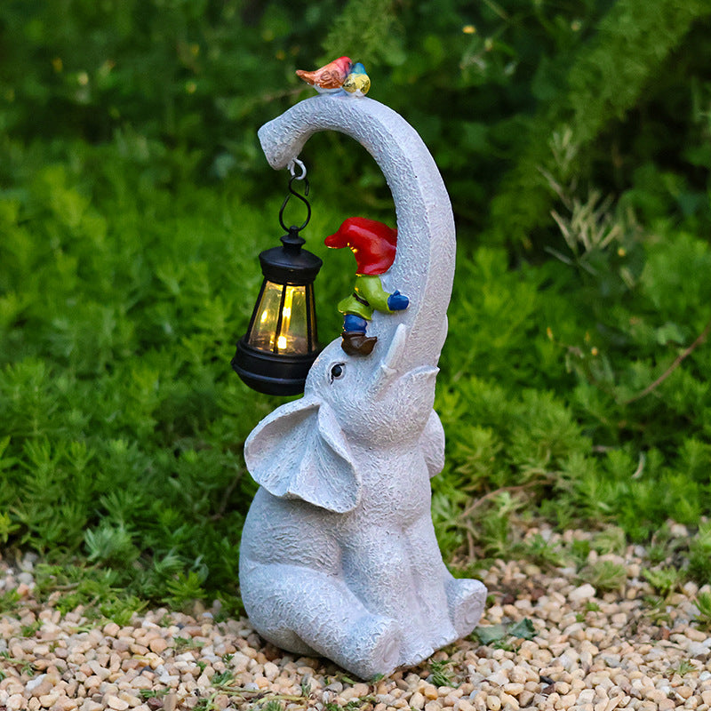 Contemporary Creative Solar Waterproof Elephant Genie Bird Resin LED Outdoor Landscape Light For Garden | Bowlift