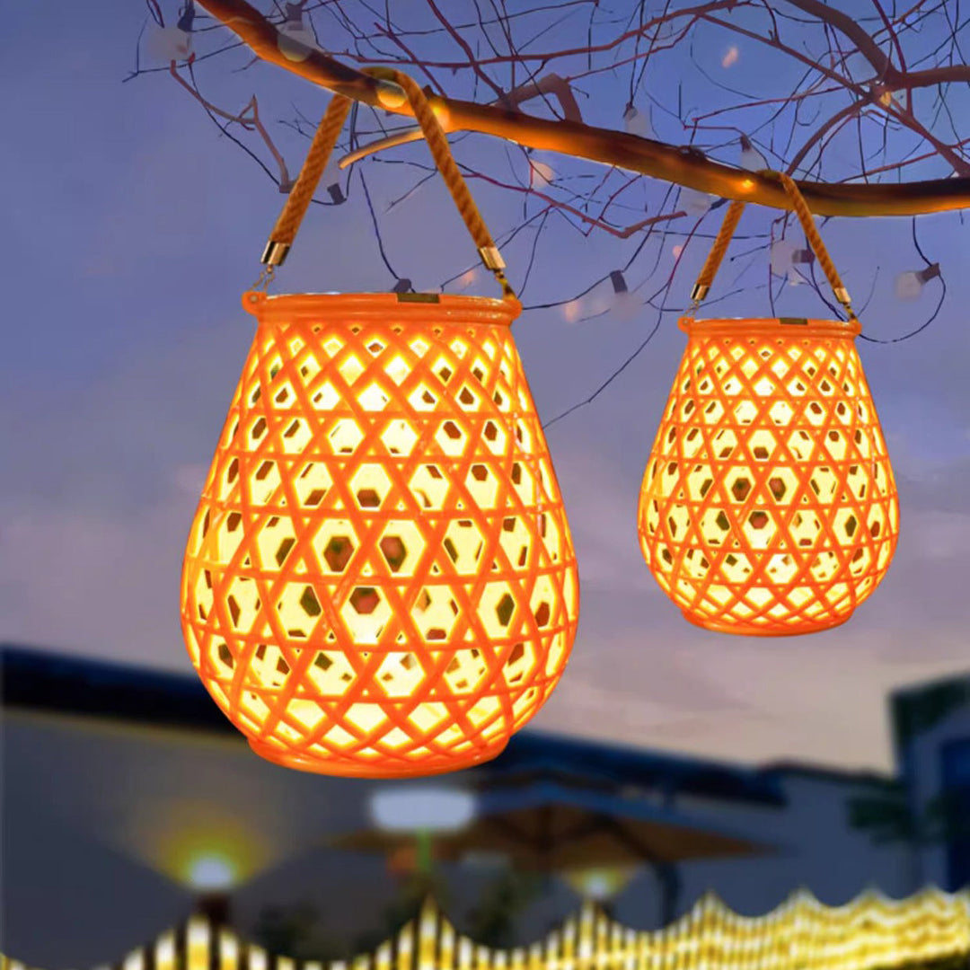 Traditional Chinese Solar Waterproof Oval Round Hollow Mesh ABS LED Outdoor Landscape Light For Garden | Bowlift