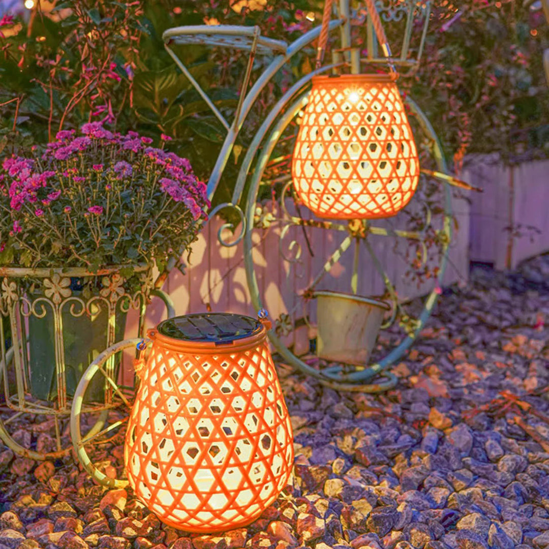 Traditional Chinese Solar Waterproof Oval Round Hollow Mesh ABS LED Outdoor Landscape Light For Garden | Bowlift