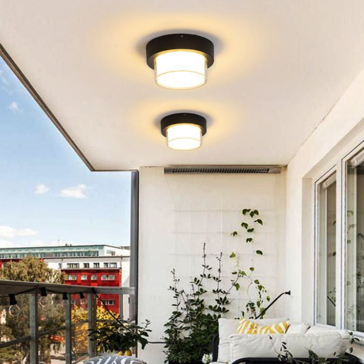 Modern Minimalist Waterproof Square Round Cylinder Die-Cast Aluminum Acrylic LED Flush Mount Ceiling Light For Outdoor Patio | Bowlift