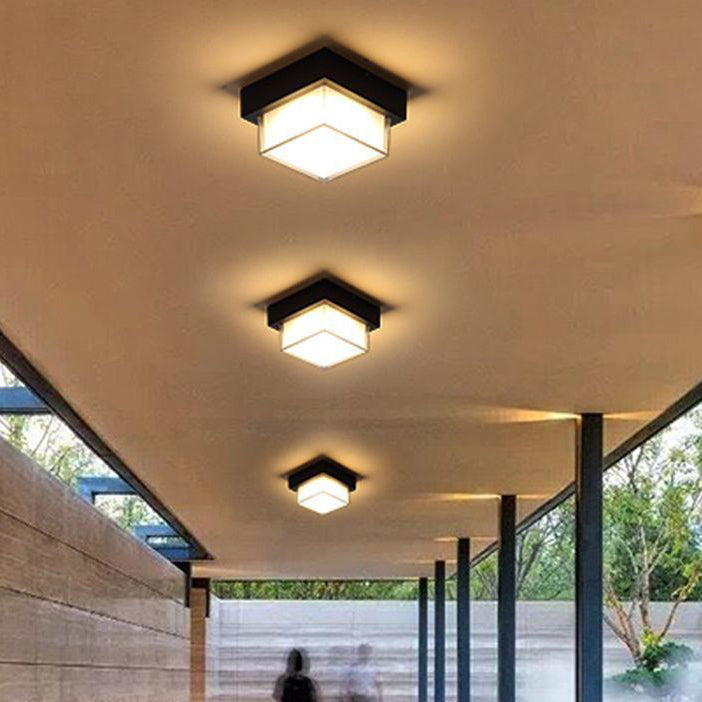 Modern Minimalist Waterproof Square Round Cylinder Die-Cast Aluminum Acrylic LED Flush Mount Ceiling Light For Outdoor Patio | Bowlift