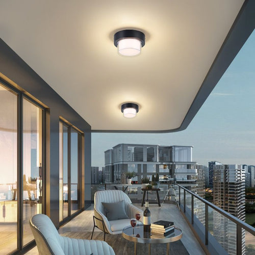 Modern Minimalist Waterproof Square Round Cylinder Die-Cast Aluminum Acrylic LED Flush Mount Ceiling Light For Outdoor Patio | Bowlift