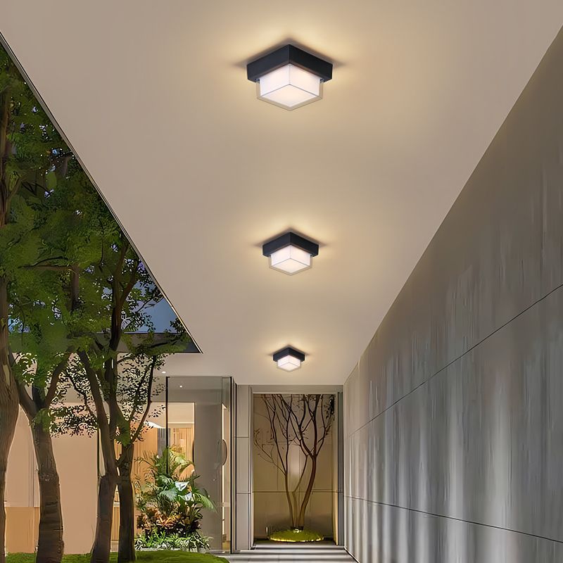 Modern Minimalist Waterproof Square Round Cylinder Die-Cast Aluminum Acrylic LED Flush Mount Ceiling Light For Outdoor Patio | Bowlift