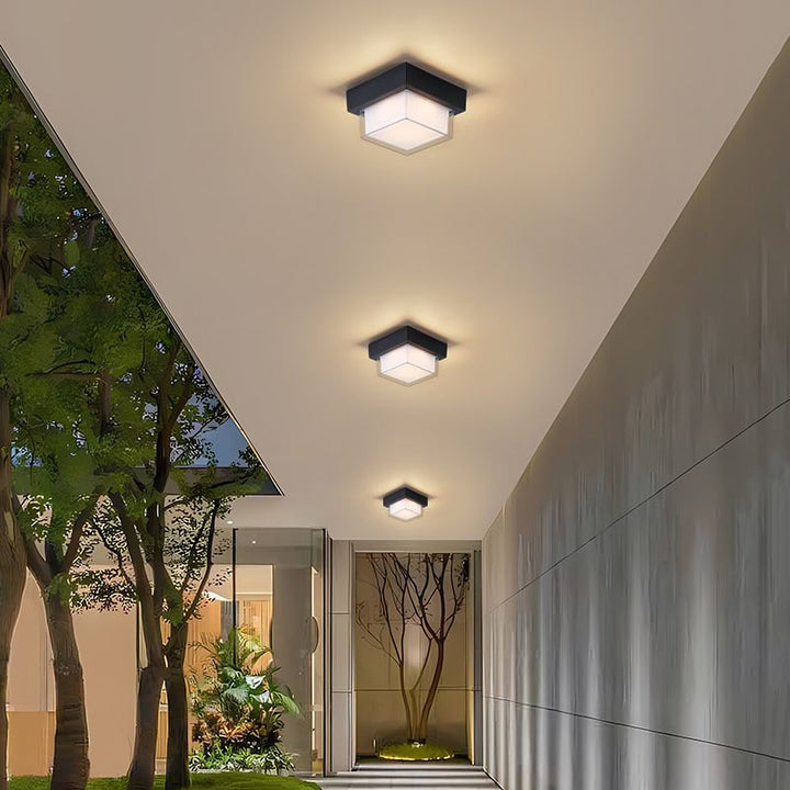 Modern Minimalist Waterproof Square Round Cylinder Die-Cast Aluminum Acrylic LED Flush Mount Ceiling Light For Outdoor Patio | Bowlift