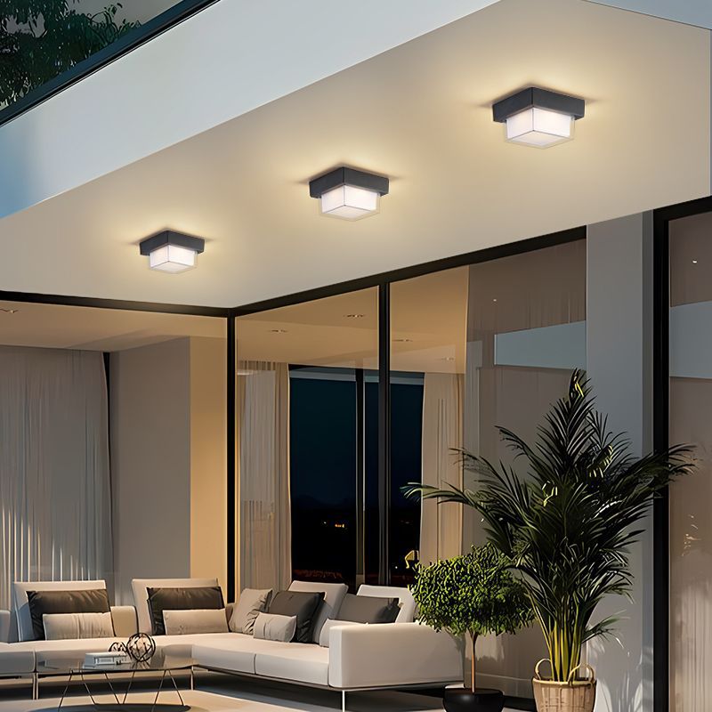 Modern Minimalist Waterproof Square Round Cylinder Die-Cast Aluminum Acrylic LED Flush Mount Ceiling Light For Outdoor Patio | Bowlift