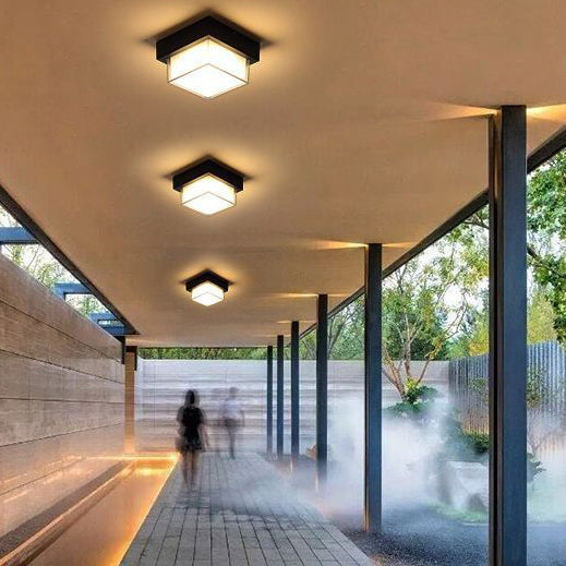 Modern Minimalist Waterproof Square Round Cylinder Die-Cast Aluminum Acrylic LED Flush Mount Ceiling Light For Outdoor Patio | Bowlift