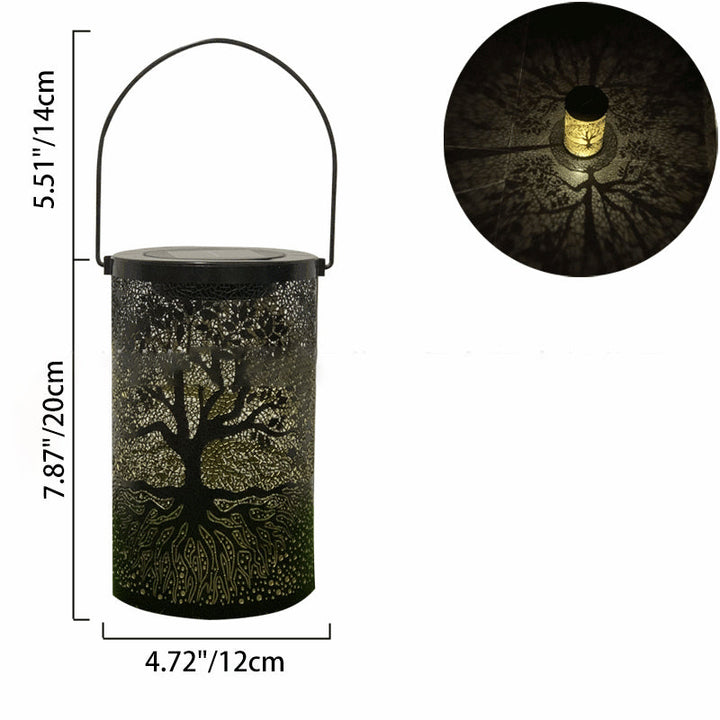 Traditional Vintage Solar Waterproof Cylinder Skeleton Tree Iron LED Outdoor Light For Garden | Bowlift