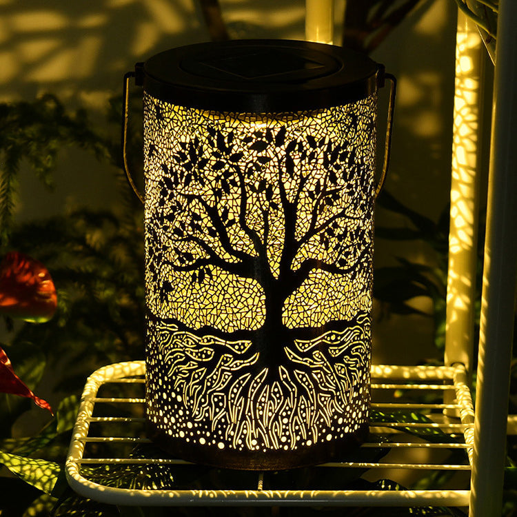 Traditional Vintage Solar Waterproof Cylinder Skeleton Tree Iron LED Outdoor Light For Garden | Bowlift