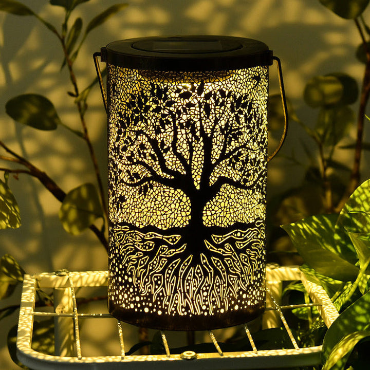 Traditional Vintage Solar Waterproof Cylinder Skeleton Tree Iron LED Outdoor Light For Garden | Bowlift