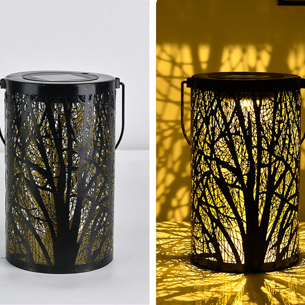 Traditional Vintage Solar Waterproof Cylinder Skeleton Tree Iron LED Outdoor Light For Garden | Bowlift