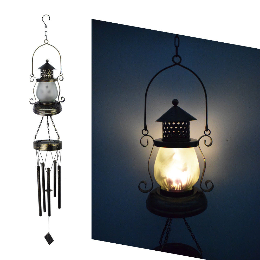 Contemporary Scandinavian Solar Waterproof Oval Disc Triangle Wind Chime Iron Glass Plastic LED Outdoor Light For Outdoor Patio | Bowlift
