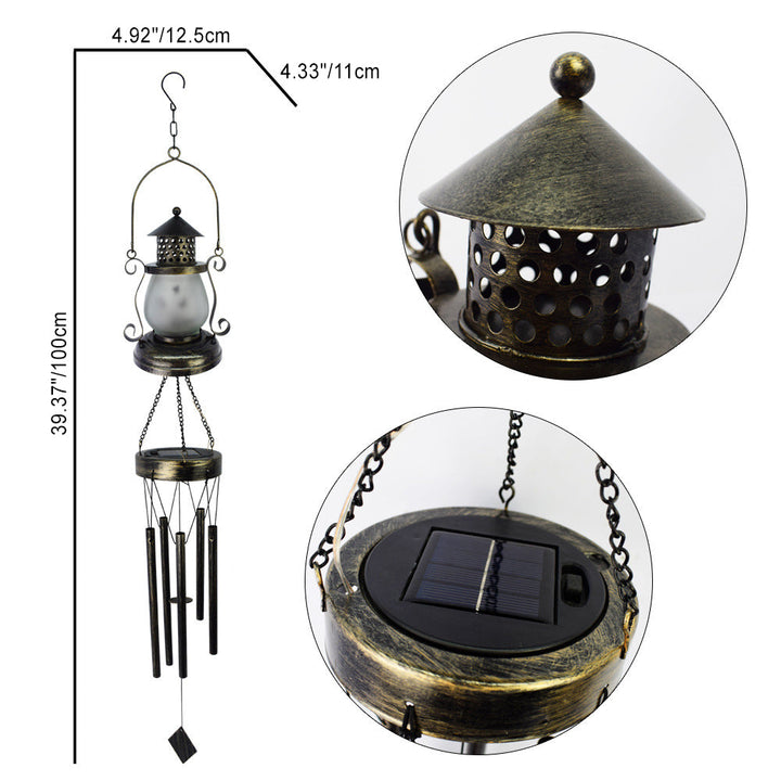 Contemporary Scandinavian Solar Waterproof Oval Disc Triangle Wind Chime Iron Glass Plastic LED Outdoor Light For Outdoor Patio | Bowlift