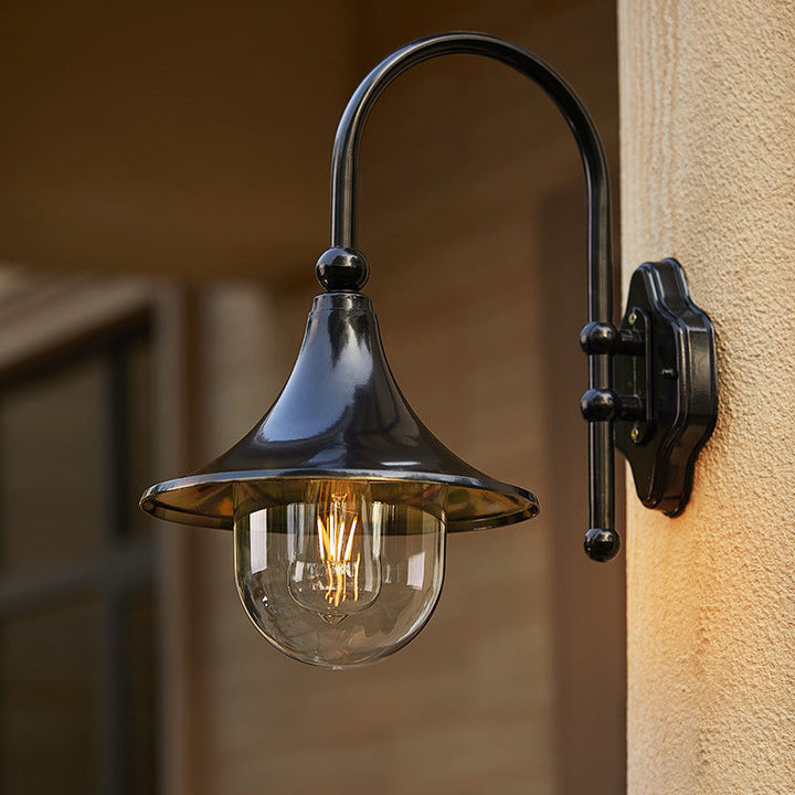 Contemporary Simplicity Aluminum Trumpet Shade Glass 1-Light Outdoor Wall Sconce Lamp For Garden | Bowlift