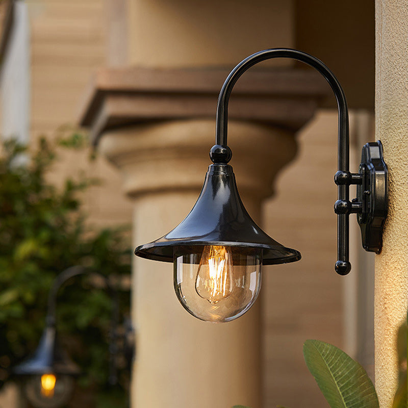 Contemporary Simplicity Aluminum Trumpet Shade Glass 1-Light Outdoor Wall Sconce Lamp For Garden | Bowlift