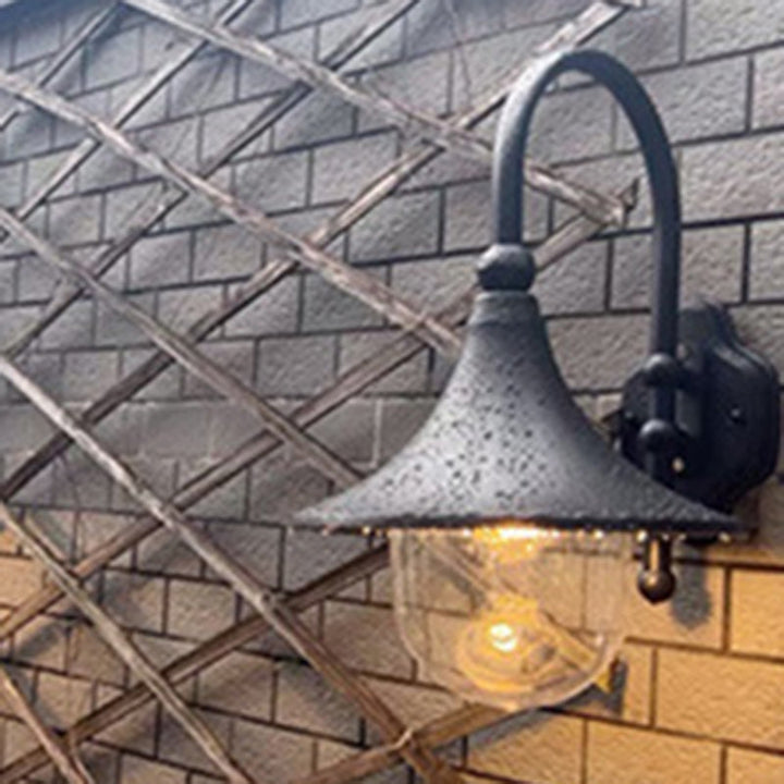Contemporary Simplicity Aluminum Trumpet Shade Glass 1-Light Outdoor Wall Sconce Lamp For Garden | Bowlift