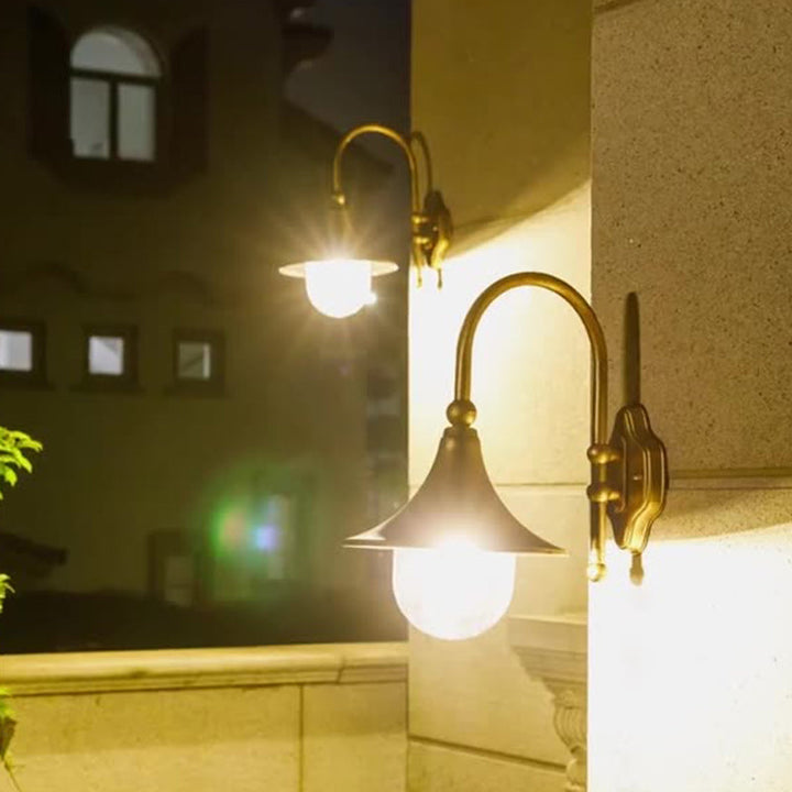 Contemporary Simplicity Aluminum Trumpet Shade Glass 1-Light Outdoor Wall Sconce Lamp For Garden | Bowlift