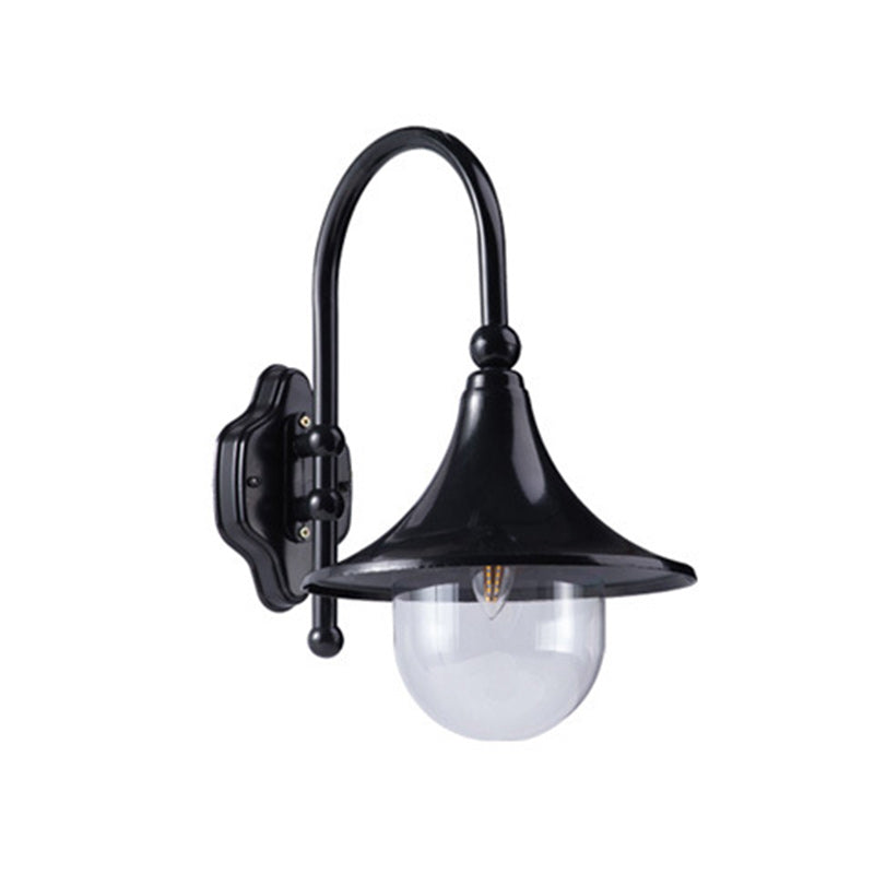 Contemporary Simplicity Aluminum Trumpet Shade Glass 1-Light Outdoor Wall Sconce Lamp For Garden | Bowlift