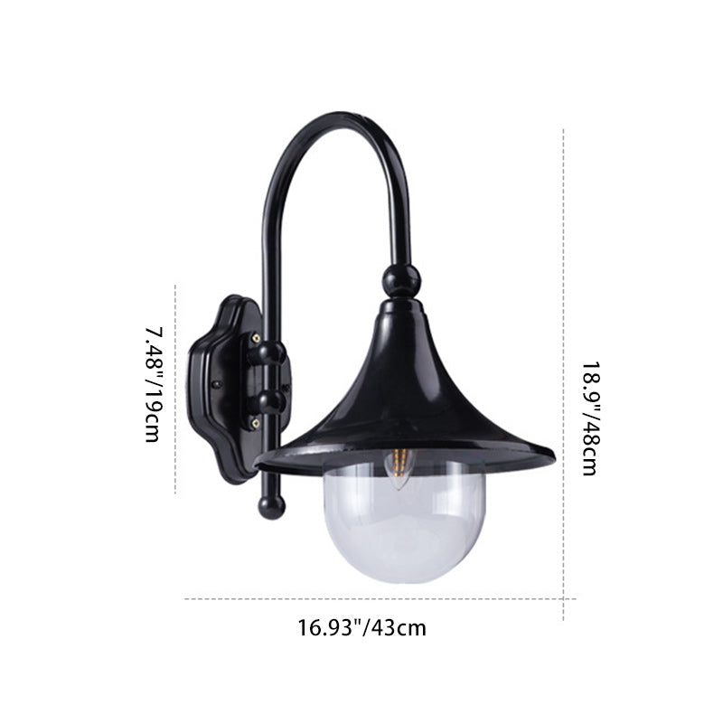 Contemporary Simplicity Aluminum Trumpet Shade Glass 1-Light Outdoor Wall Sconce Lamp For Garden | Bowlift
