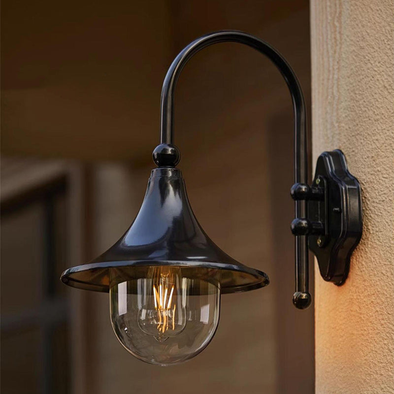 Contemporary Simplicity Aluminum Trumpet Shade Glass 1-Light Outdoor Wall Sconce Lamp For Garden | Bowlift