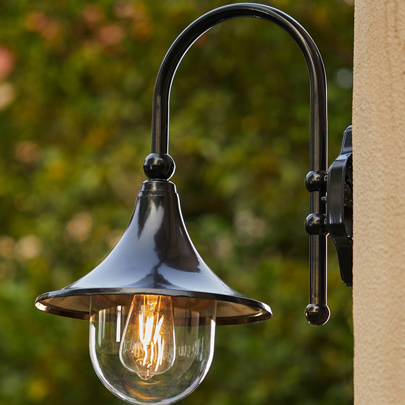 Contemporary Simplicity Aluminum Trumpet Shade Glass 1-Light Outdoor Wall Sconce Lamp For Garden | Bowlift