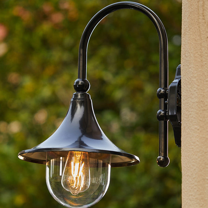 Contemporary Simplicity Aluminum Trumpet Shade Glass 1-Light Outdoor Wall Sconce Lamp For Garden | Bowlift