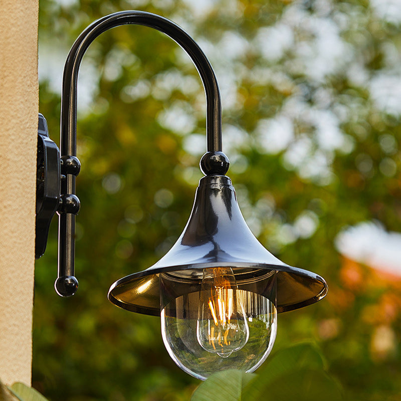 Contemporary Simplicity Aluminum Trumpet Shade Glass 1-Light Outdoor Wall Sconce Lamp For Garden | Bowlift