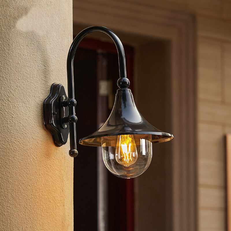 Contemporary Simplicity Aluminum Trumpet Shade Glass 1-Light Outdoor Wall Sconce Lamp For Garden | Bowlift