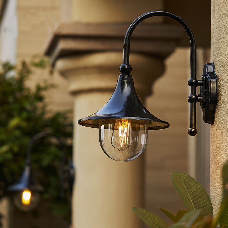 Contemporary Simplicity Aluminum Trumpet Shade Glass 1-Light Outdoor Wall Sconce Lamp For Garden | Bowlift
