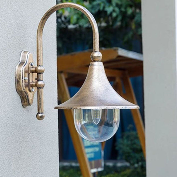Contemporary Simplicity Aluminum Trumpet Shade Glass 1-Light Outdoor Wall Sconce Lamp For Garden | Bowlift