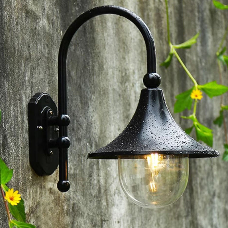 Contemporary Simplicity Aluminum Trumpet Shade Glass 1-Light Outdoor Wall Sconce Lamp For Garden | Bowlift