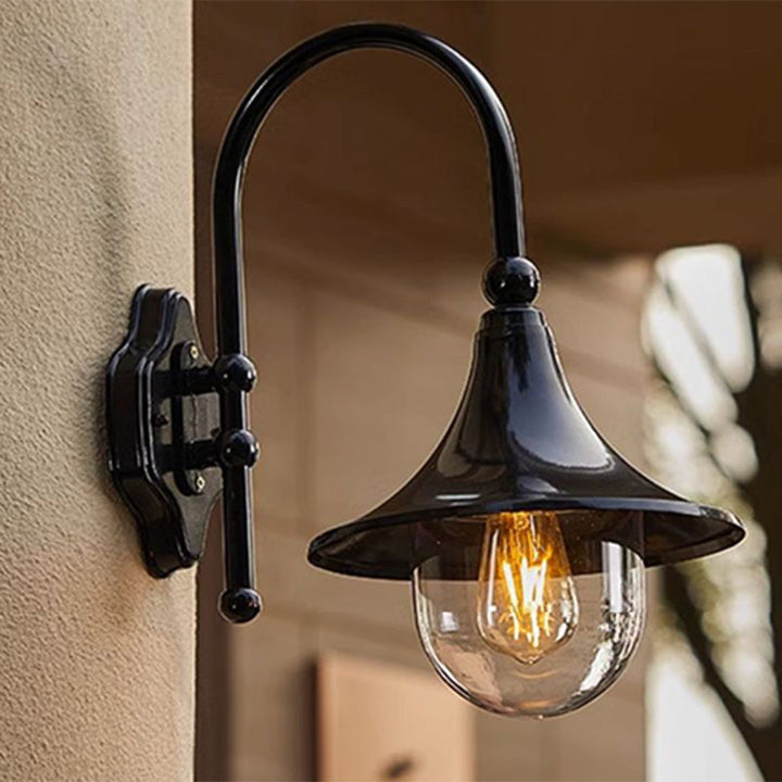 Contemporary Simplicity Aluminum Trumpet Shade Glass 1-Light Outdoor Wall Sconce Lamp For Garden | Bowlift