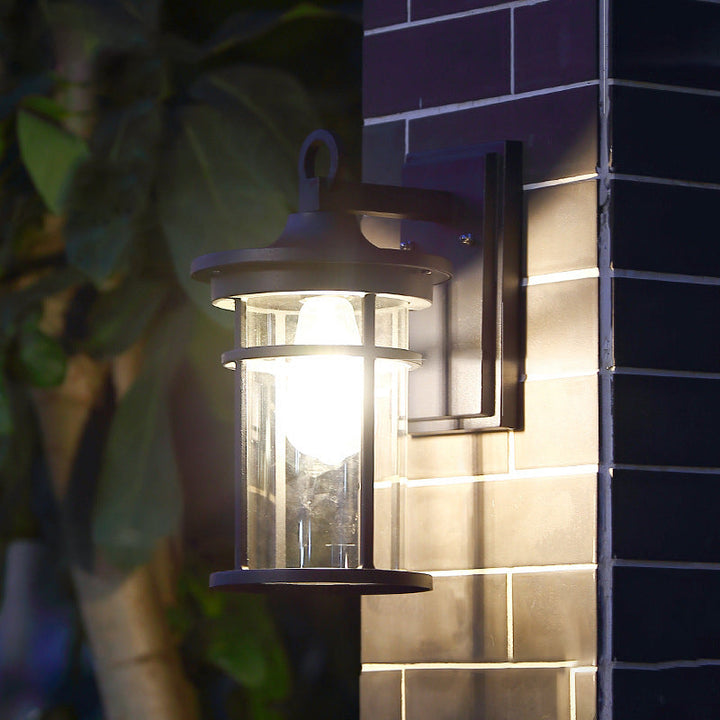 Contemporary Industrial Cylinder Aluminum Glass Shade 1-Light Waterproof Wall Sconce Lamp For Outdoor Patio | Bowlift