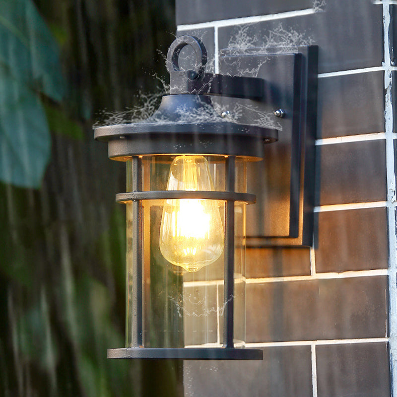 Contemporary Industrial Cylinder Aluminum Glass Shade 1-Light Waterproof Wall Sconce Lamp For Outdoor Patio | Bowlift