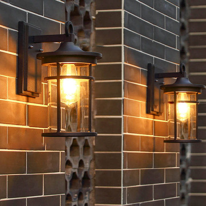 Contemporary Industrial Cylinder Aluminum Glass Shade 1-Light Waterproof Wall Sconce Lamp For Outdoor Patio | Bowlift