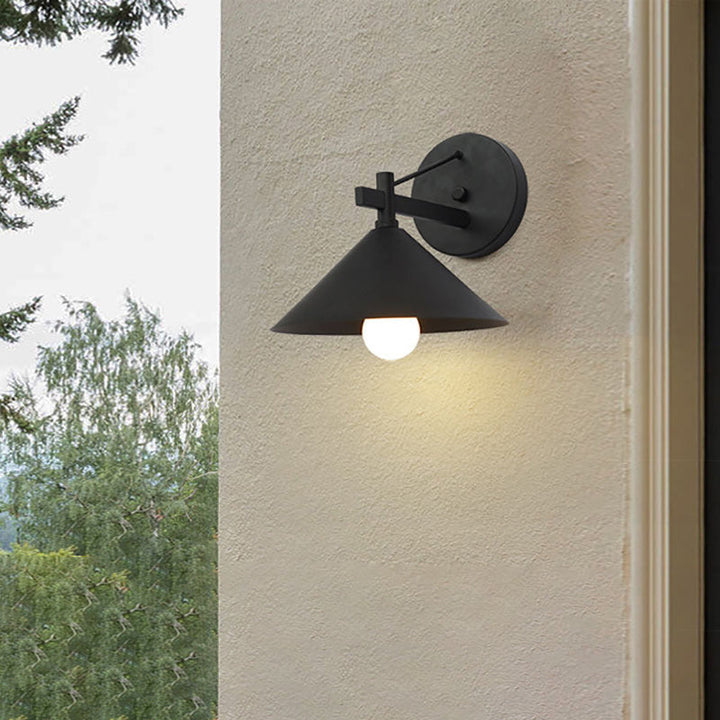 Contemporary Nordic Iron Geometric Cone 1-Light Outdoor Waterproof Wall Sconce Lamp For Garden | Bowlift