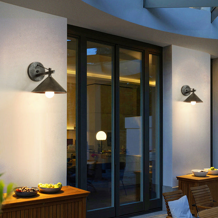 Contemporary Nordic Iron Geometric Cone 1-Light Outdoor Waterproof Wall Sconce Lamp For Garden | Bowlift