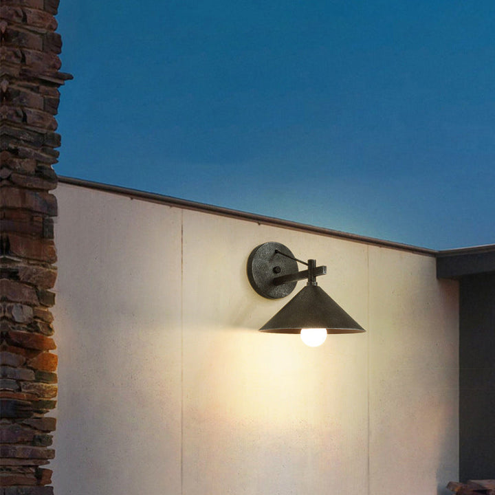 Contemporary Nordic Iron Geometric Cone 1-Light Outdoor Waterproof Wall Sconce Lamp For Garden | Bowlift