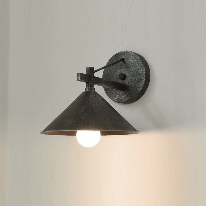 Contemporary Nordic Iron Geometric Cone 1-Light Outdoor Waterproof Wall Sconce Lamp For Garden | Bowlift
