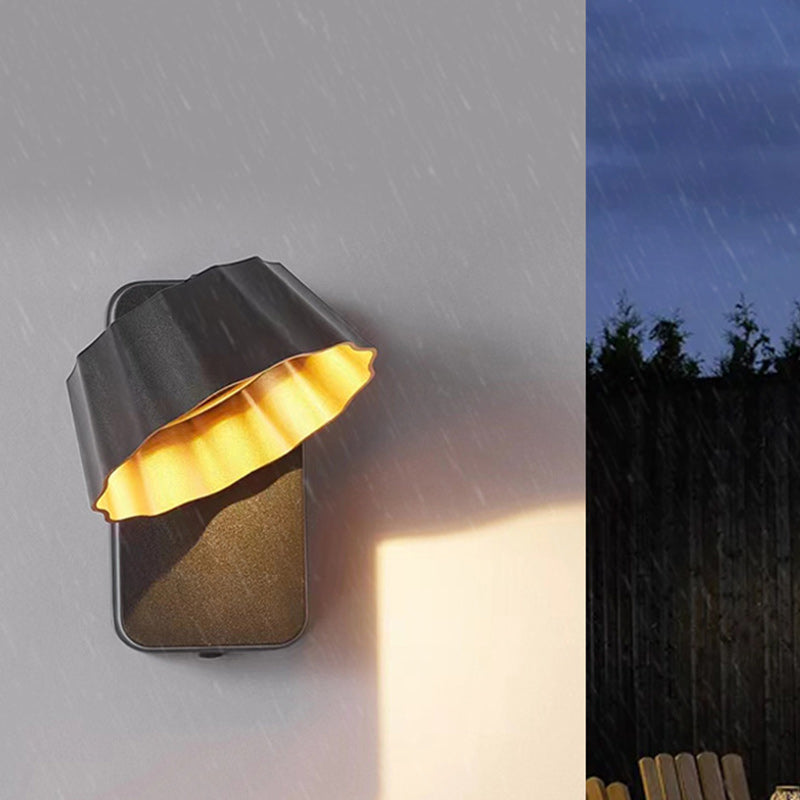 Contemporary Industrial Aluminum Pleated Round Shade LED Outdoor Waterproof Wall Sconce Lamp For Garden | Bowlift
