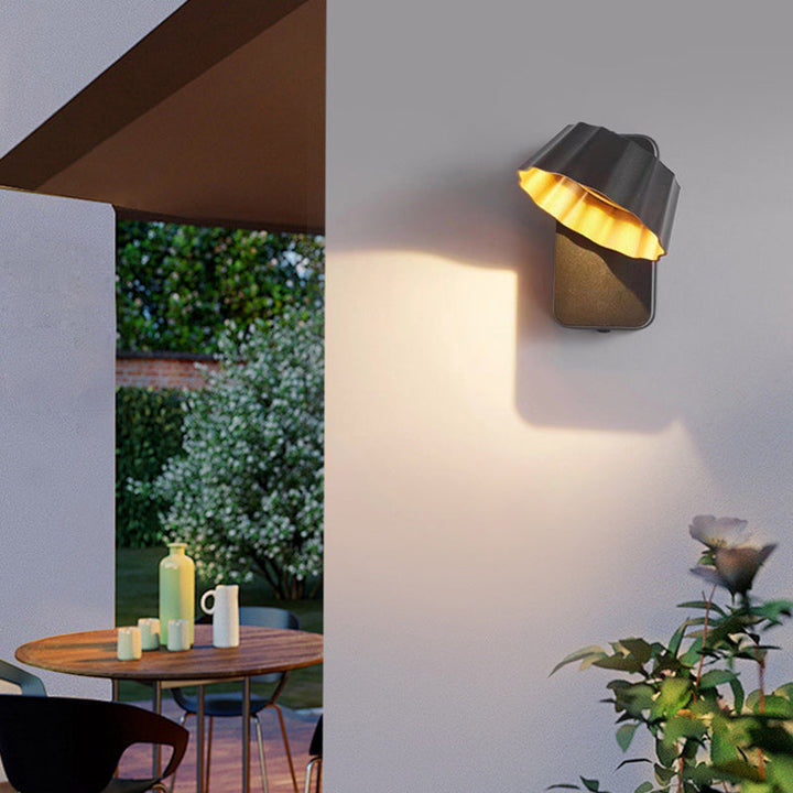 Contemporary Industrial Aluminum Pleated Round Shade LED Outdoor Waterproof Wall Sconce Lamp For Garden | Bowlift